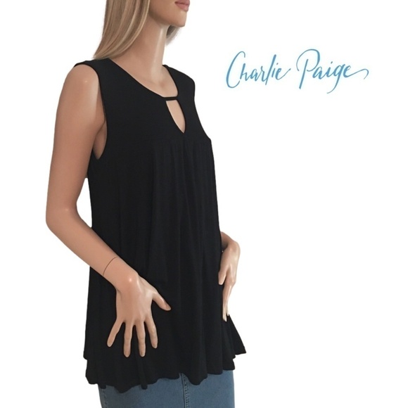 CHARLIE Paige Versatile Sleeveless Top Chemise Tunic Keyhole Flounce - Picture 1 of 10
